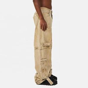 Fabrication OEM de vêtements pour hommes : Nouveau style de pantalon cargo ample multi-poches, effet délavé soleil, vintage, délavé à l'acide, avec fermeture éclair amovible - Product Image 5