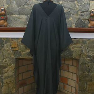 <b>Plus</b> <b>Size</b> Hand Dyed Rayon Kaftan Dress Solid Dark Gray Relaxed Fit Lounge Gown - Product Image 1