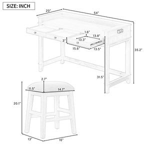 Multifunctional 4-Piece Dining <b>Bar</b> <b>Table</b> Set Gray with 3 Upholstered <b>Stools</b> <b>and</b> 3 Drawers - Product Image 4