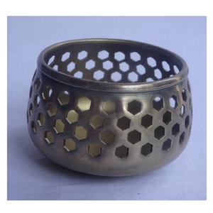 New Arrival Aluminum Matki Shape Votive Flower Hand Cut Patterns Gold Brass Plating <b>Tea</b> <b>Light</b> Candle Votive Home Festive Decor - Product Image 4