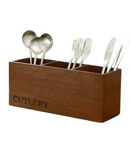 Best Seller Wooden Caddy Cutlery Holder Napkin Holder Kitchenware <b>Storage</b> Organizer <b>Tabletop</b> Cutlery Stand Caddy - Product Image 3