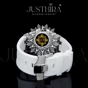 Reloj de Lujo con Correa de Caucho Blanca y Diamantes de Moissanita de Calidad de Exportación para Uso Diario, Fiestas y Moda Urbana, Disponible para la Venta - Product Image 5