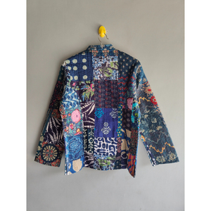 Indian Floral Quilted <b>Jacket</b> for Women Reversible Printed Bomber Coat Cotton Silk Short Sleeve Button Up gift for her - Product Image 6