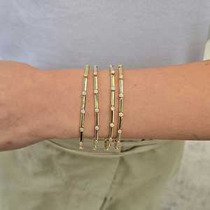 Bar Bamboo Thin <b>Bracelet</b> 18K 14K Solid Gold Bezel Round Cut Lab Grown Diamond Luxury <b>Stacking</b> Unique Everyday Wear Pipe <b>Bracelet</b> - Product Image 2