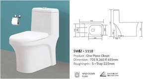 WC monobloc 735x360x655mm avec siphon en S 225mm et système de chasse d'eau à lavage direct - Product Image 3