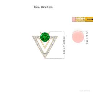 14k <b>Solid</b> <b>Gold</b> Natural Round Cut Emerald & Diamond Triangular Taurus <b>Pendant</b> Fine Jewelry Party Wear Stylish Link Chain Necklace - Product Image 2