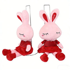 Peluche de lapin personnalisée, lapin en peluche endormi, lapin aux oreilles imprimées d'amour, lapin en robe rouge et rose, ensemble de lapins pour couple de la Saint-Valentin - Product Image 2