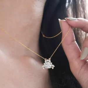 Trillion Cut Diamond <b>Pendant</b> Necklace in <b>Solid</b> Yellow <b>Gold</b> with Marquise & Pear Side Stones Elegant Luxury Bridal Fine <b>Pendant</b> - Product Image 3