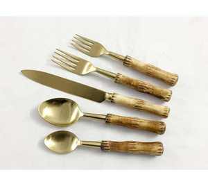 Elegant Gold <b>Flatware</b> <b>Set</b> With Cream Resin Handles Dishwasher Safe Wedding Cutlery 5 Piece <b>Set</b> - Product Image 5