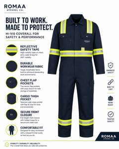 Navy Blue Lime Yellow Hi Vis Spandex <b>Waterproof</b> Industrial Work Coverall Heavy Duty Mechanic <b>Overall</b> Cargo Pockets Hidden Snap - Product Image 2