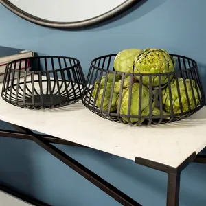 Modern Metal Wire Bowl Set Round Minimalist Decorative Accent Durable <b>Black</b> Finish for Dining or Office Space - Product Image 6