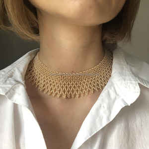 Collier ras du cou brodé de perles de verre faites à la main de luxe bijoux en perles pour vêtements de mariée, soirées, - Product Image 5