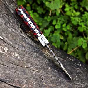 Couteau de poche pliant OEM personnalisé en acier Damas, lame à pointe clip (0,5 mm), manche en bois mosaïque, pour la chasse, EDC, qualité industrielle - Product Image 5