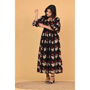 Vestido Maxi Boho de Algodón Indio con Estampado Floral para Mujer, Vestido de Fiesta de Verano de Manga Larga con Volantes - Product Image 3