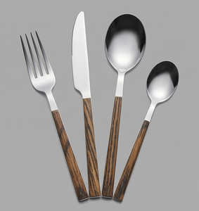 Ensemble de couverts minimalistes avec manches en bois, fourchettes, couteaux et cuillères en acier inoxydable, compatibles lave-vaisselle, pour mariage et usage domestique - Product Image 4