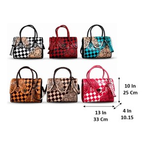 Wholesale Fashionable Hand Tooled Cowhide Leather Speedy Bag Checkered Pattern <b>Handbag</b> Floral Carved Shoulder Tote for Women - Product Image 2