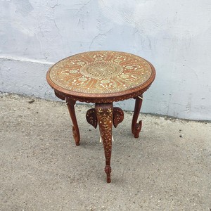 Handcrafted Teak Wood Round Side <b>Table</b> with Brass Inlay - Wholesale from Moradabad - Product Image 1
