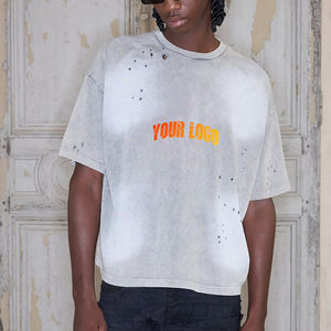 OEM ODM เสื้อผ้าฝ้ายถัก 100% น้ำหนัก 200gsm ทรงปกติ พิมพ์ลายดิจิตอลตามสั่ง ล้างสีซันเฟด ขาดรุ่ย สไตล์ฮิปฮอป - Product Image 1