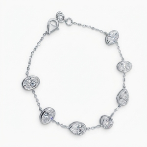 Magnifique bracelet tennis en or blanc 14 carats avec diamants de laboratoire ovales et ronds de 6,23 carats pour femme - Cadeau pour les occasions festives - Product Image 5