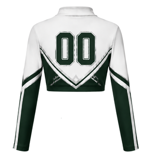 Maillot de sport à manches longues vert foncé et blanc sublimé pour cheerleading – Haut de performance athlétique pour entraînement, pratique et compétition - Product Image 2
