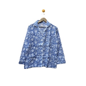 Conjunto de pijama de algodón con estampado floral blanco y azul bohemio, traje de noche ODM de verano, estilo cómodo, suave y duradero - Product Image 2
