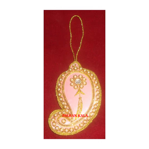 <b>Christmas</b> Hanging Heart Ornaments In Yellow Color Premium Quality Shining Item Made Beautiful Heart Shape Zari Embroidery Work - Product Image 2