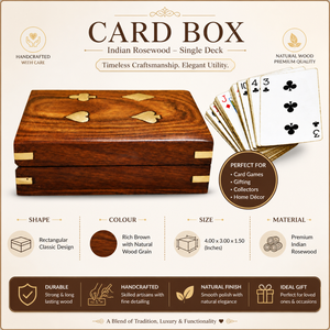 Handmade Indian Rosewood <b>Playing</b> <b>Card</b> Box with Brass Inlay | Luxury Wooden Single Deck Storage Case Poker Bridge Gift Organizer - Product Image 5