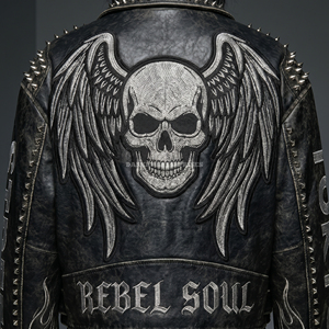 Custom Women Embroidery Skull Wing Leather <b>Jacket</b> Stud Distress Black <b>Punk</b> Biker Coat Wholesale Manufacturer Supply - Product Image 5