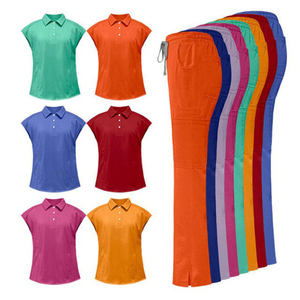 Women Medical Scrub Set Stretch Polo <b>Top</b> Cargo Pants Nursing Uniform Moisture Wicking Healthcare Workwear Custom Logo - Product Image 1