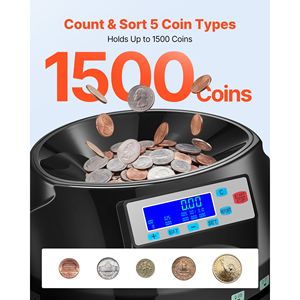 Compteur de pièces en plastique 5 coupures de monnaie, trieuse précise, capacité de 225 pièces/min, pour devises étrangères (USD) - Product Image 2