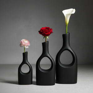 แจกันดอกไม้อะลูมิเนียมหล่อสีดำด้าน ชุด 3 ชิ้น ดีไซน์เรขาคณิตแบบโปร่ง ทันสมัย สำหรับตกแต่งบ้าน ยอดขายดีอันดับต้นๆ - Product Image 2