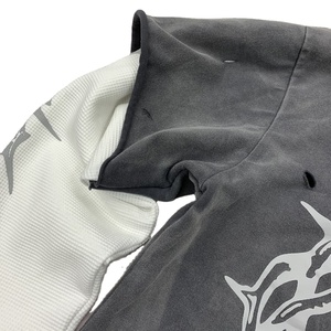 Camiseta Corta de Manga Larga con Logo Personalizado Estilo Streetwear, Lavado Vintage, Impresión Serigrafiada de Doble Capa, Efecto Desgastado por el Sol, Oversize - Product Image 2