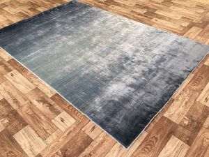 Tapis tissé à la main en laine/soie à double nœud - Design géométrique moderne, poils très épais, lavable pour usage domestique et commercial - Product Image 3