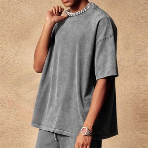 T-shirt décontracté tricoté épais personnalisé, coupe classique, en coton lourd délavé, noir, pour homme, de marque - Product Image 6