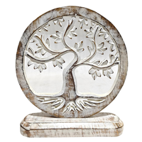 Sculpture de table ronde en bois massif, faite à la main, style moderne, finition blanchie, pour décoration intérieure, salon, entrée, mariage