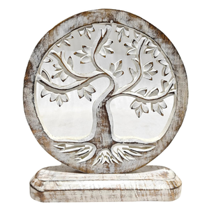 Escultura de Mesa Tallada en Madera, Decoración de Madera Sólida con Acabado Blanco Lavado, Decoración para el Hogar, Sala de Estar o Entrada - Product Image 1