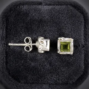 Geometric Peridot 925 Sterling <b>Silver</b> <b>Stud</b> <b>Earrings</b> Minimalist Everyday Wear Bezel Setting Unisex Jewelry - Product Image 3