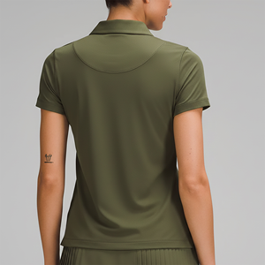 Polo pour femme vert olive à manches courtes, couleur unie, séchage rapide, style décontracté, impression par transfert thermique du logo sur le devant et prix bas - Product Image 4