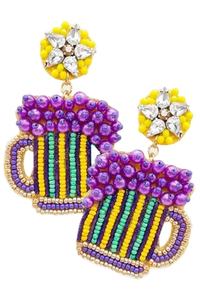 Louisiana <b>Mardi</b> <b>Gras</b> Seed <b>Beaded</b> love Heart Earrings <b>Mardi</b> <b>Gras</b> Earrings <b>Mardi</b> <b>Gras</b> Outfit From India Handmade Earrings - Product Image 4