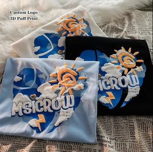 3D Puff Print T-Shirt Men Short Sleeve Cartoon Sun <b>Cloud</b> Design Oversized O-<b>Neck</b> Casual Cotton Jersey Top - Product Image 2