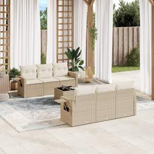 Conjunto de Sofá de Jardín de Ratán PE Beige con Acero con Recubrimiento en Polvo y Vidrio Templado - Product Image 1