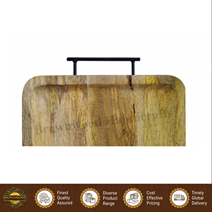 Fabricant leader de plateaux de service en bois de manguier massif de haute qualité, design moderne, sculptés à la main, avec poignée en métal, vente en gros - Product Image 2