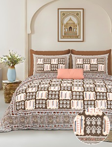 Parure de lit personnalisable 3 pièces en coton 100% (200 fils/cm²) imprimée à la main style Alankar indien, motif floral de qualité supérieure, pour toutes les saisons - Product Image 3