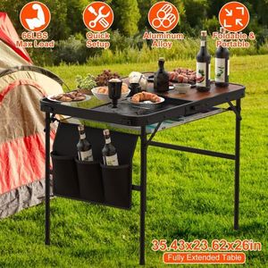 Tavolo da campeggio pieghevole in lega di alluminio griglia da Picnic supporto 66LBS carico Max altezza regolabile BBQ tavolo 35.43x23.62x 26in all'aperto - Product Image 2