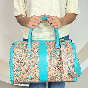 2026 Premium Handcrafted <b>Tooled</b> Floral <b>Leather</b> Large Duffel Bags Trending Overnight Travel Weekender Shoulder Bags for Unisex - Product Image 4