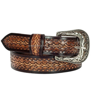 Factory Custom Durable Classic <b>Tooled</b> Leather Belts Fashion Black Vintage Western Cowboy Belt with Designer Buckle - Product Image 2