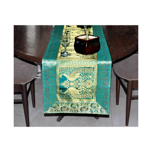 Versatile 72 Inch 280g Eco-Friendly <b>Table</b> <b>Runner</b> GOTS Certified 100% Cotton Mango Yellow Block Printed Embroidered <b>Weddings</b> Home - Product Image 2