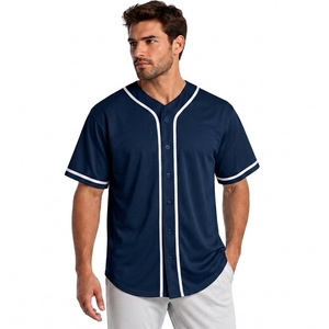 Maillot de baseball bleu marine pour homme, manches courtes, boutons sur le devant, tissu respirant en polyester, vêtements de sport, coupe classique, toutes saisons - Product Image 1