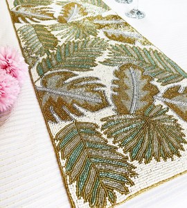 Handmade Eco-Friendly Durable Oriental Fabric <b>Table</b> <b>Runner</b> Irregular Shape <b>Teal</b> Floral Design Luxury Style Ali Fashion Mats Pads - Product Image 2