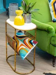 Creative Design Center <b>Table</b> Modern Furniture White <b>Marble</b> <b>Top</b> Round <b>Side</b> <b>Table</b> Gold Plated for Living Room, Hotel, Office - Product Image 3